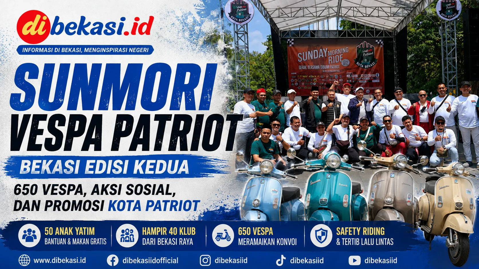 Sunmori Vespa Patriot Bekasi Edisi Kedua: 650 Vespa, Aksi Sosial, dan Promosi Kota Patriot
